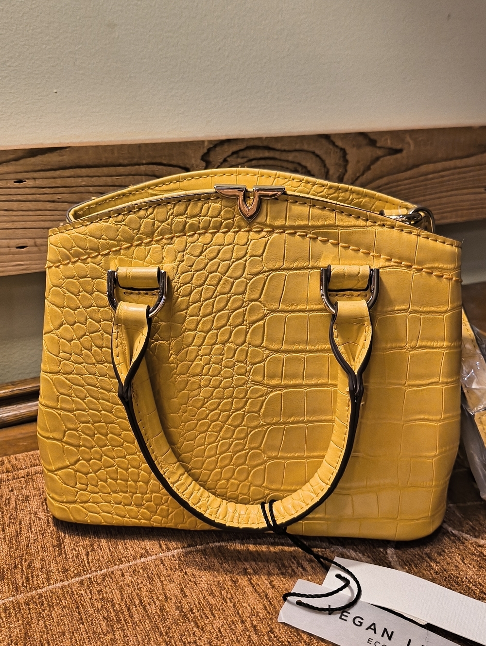 NWT Kate Landry Yellow Croc-Embossed Satchel